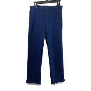 Tracy Evans Capri Jeans Juniors 7 Dark Wash Denim Stretch Beaded Hem Hippie Boho